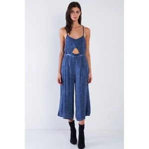 'Easy Living' Acid Wash Wide Leg Gaucho Jumpsuit